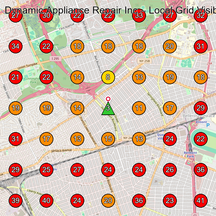 Dynamic Appliance Repair Inc GeoGrid visibility map for Small Appliance Repair Service in Elmont